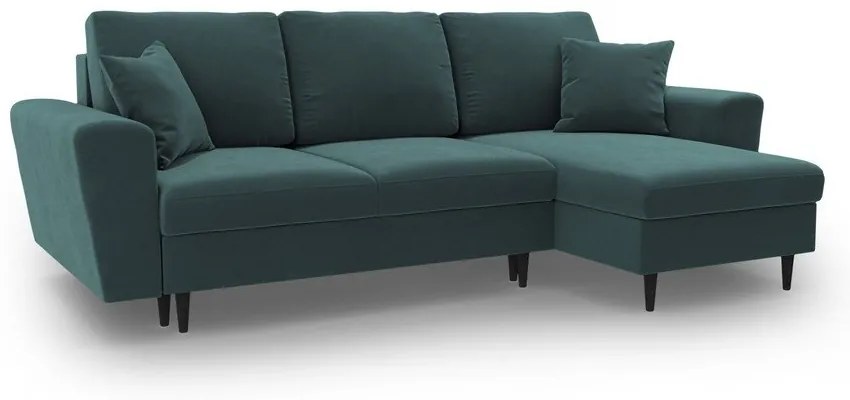 Petróleum színű bársony kinyitható tárolóhelyes sarokkanapé Kyoto – Cosmopolitan Design