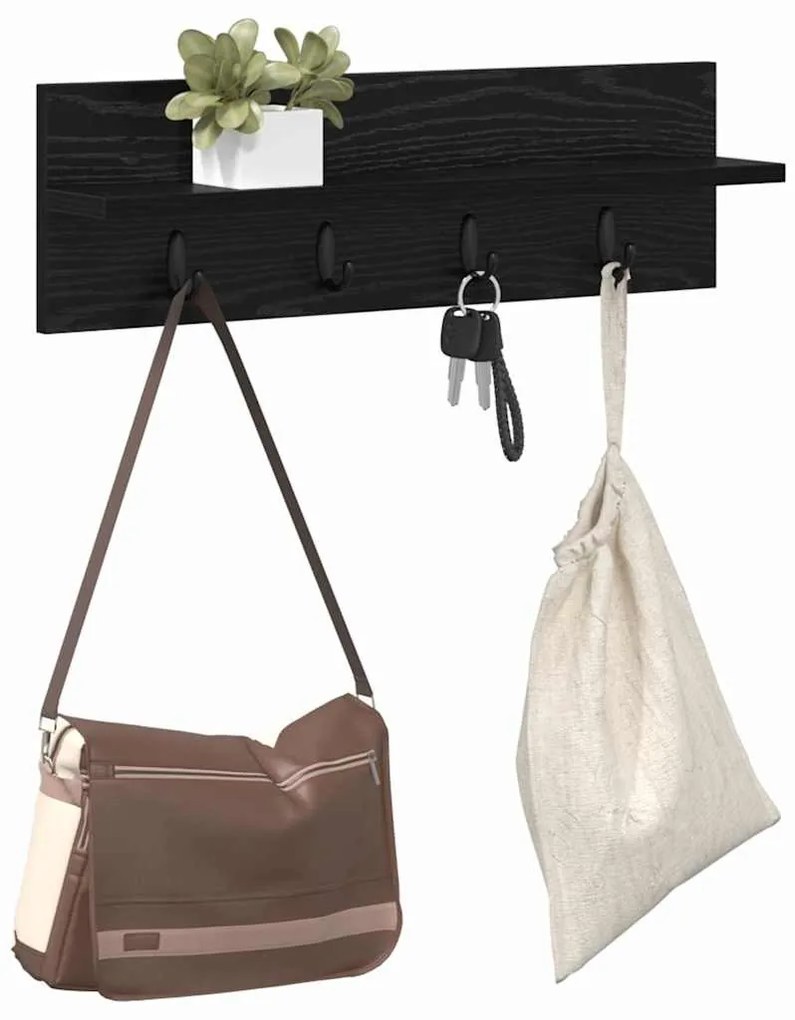 Fali Kabáthorog polcokkal Musta tammi 60 x 10.5 x 18 cm Faanyag