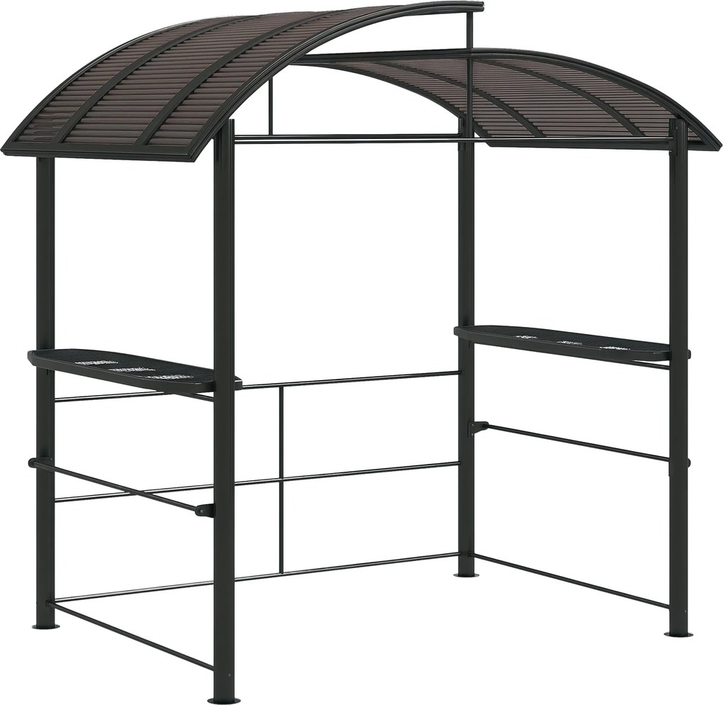 Outsunny Grill Színpadi Tetővel, Tűzálló, BBQ Pavilon 2 Polccal, Grill Napernyő UV Védelemmel, Pergola Kerthez, Erkélyhez, Acél PC Sötétszürke, 240 x