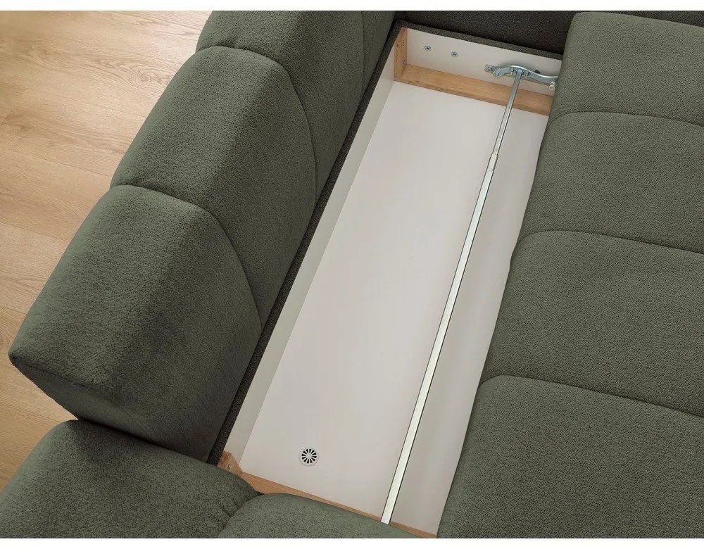 Zöld zsenília kinyitható-tárolóhelyes sarokkanapé (jobb oldali-heverő résszel) Everest – Bobochic Paris