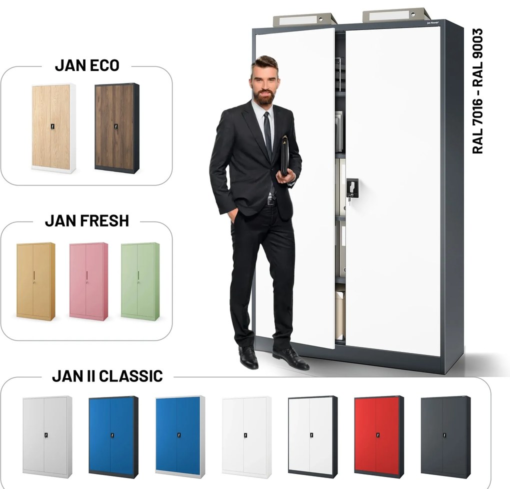 Fém iratszekrény JAN II, 1150 x 185 x 400 mm, antracit-fehér