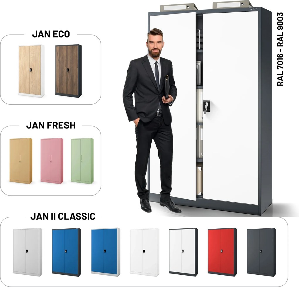 Fém iratszekrény JAN II, 1150 x 1850 x 400 mm, antracit-fehér