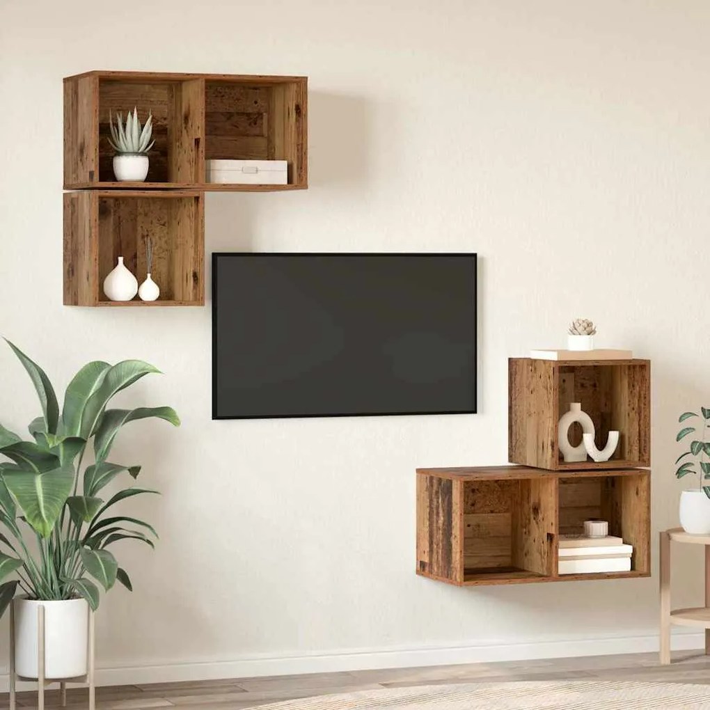 TV szekrény garnitúra 4 pcs Régi fa 37 x 37 x 72 cm Faanyag