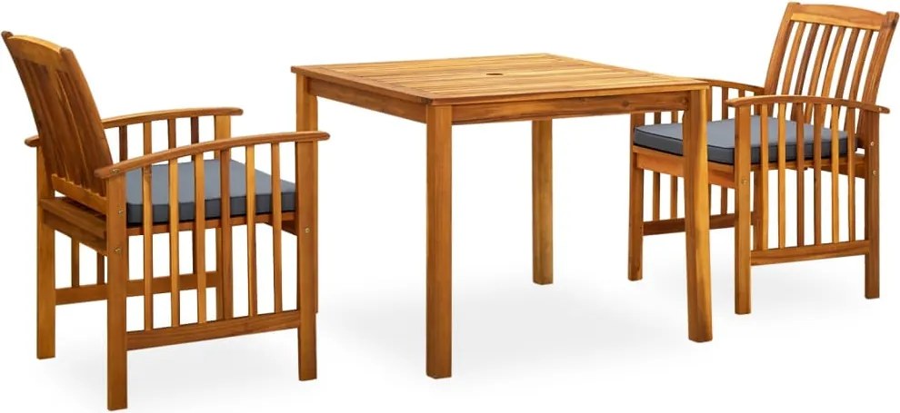 vidaXL 3 részes tömör akácfa kerti étkezőgarnitúra párnákkal