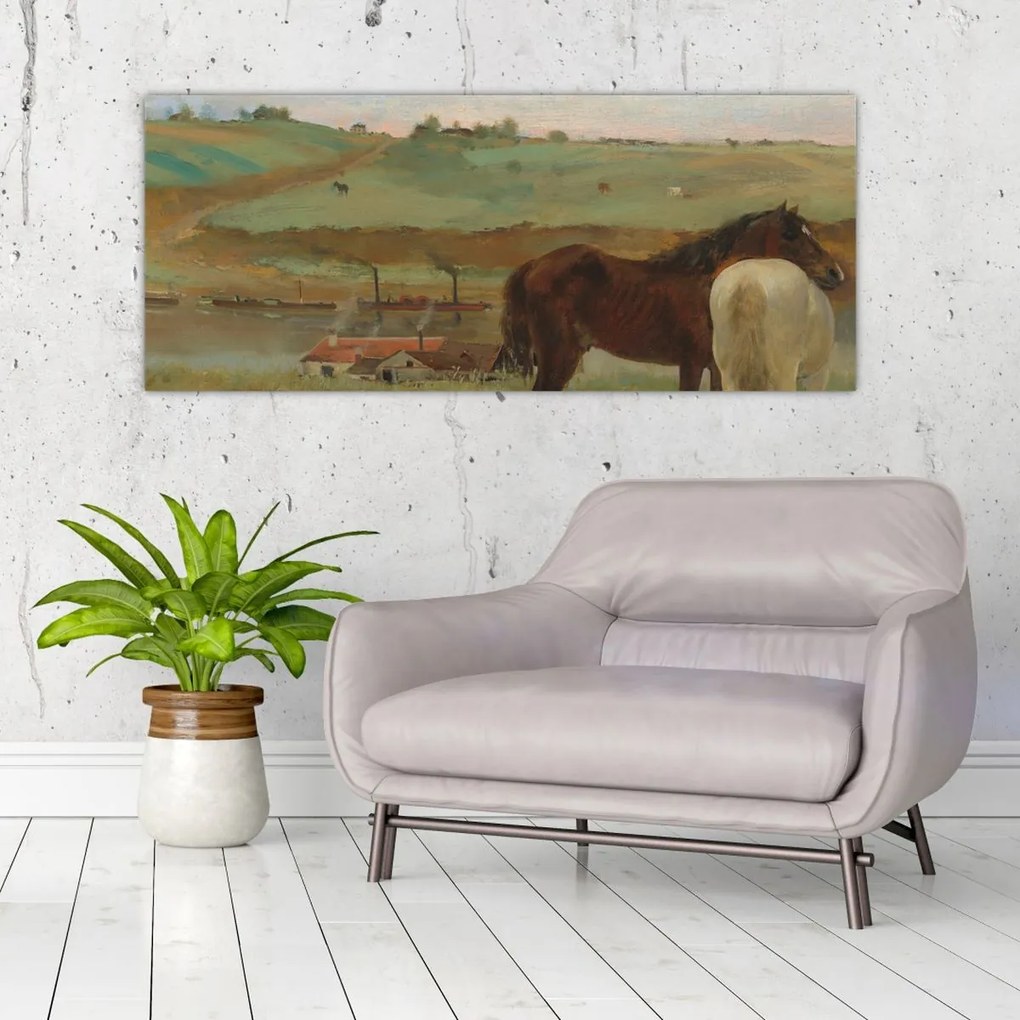 Kép - Edgar Degas, Horses in a Meadow, reprodukciók (120x50 cm)