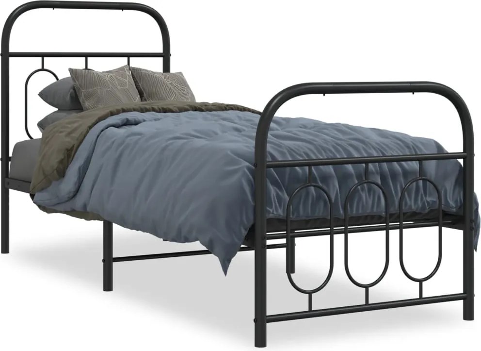 vidaXL fekete fém ágykeret fej- és lábtámlával 75 x 190 cm