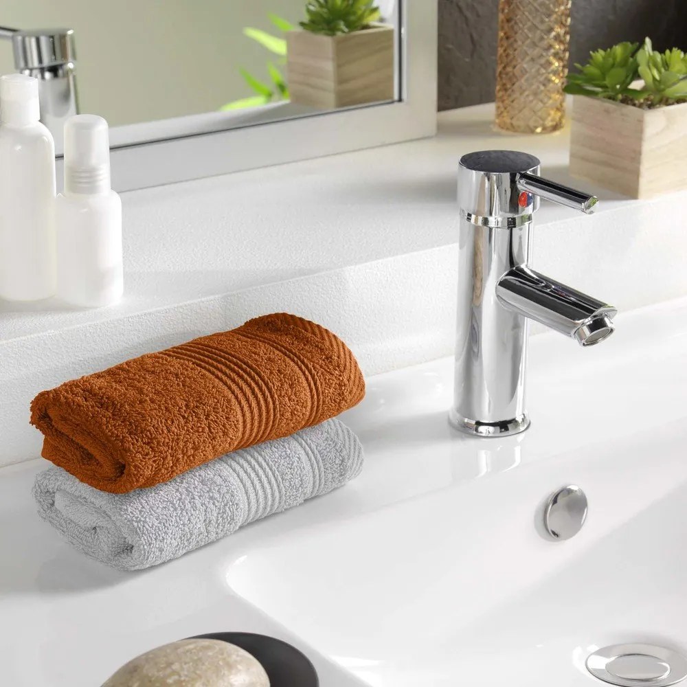 Terrakotta színű frottír pamut törölköző 30x50 cm Tendresse – douceur d'intérieur