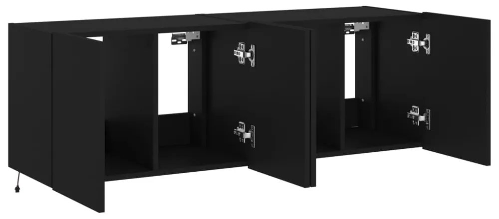 2 db fekete falra szerelhető TV-szekrény LED-del 60x35x41 cm