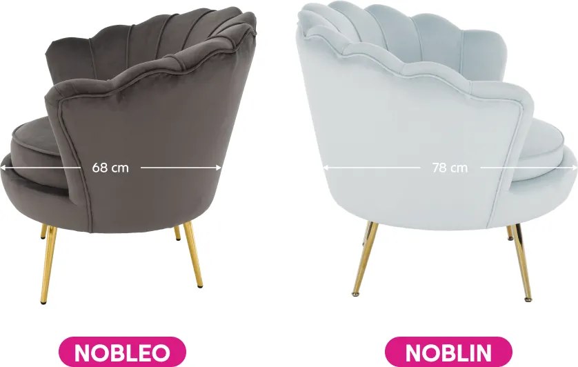 Fotel Art-deco stílusban, szürke-kék Velvet anyag/gold chróm-arany, NOBLIN
