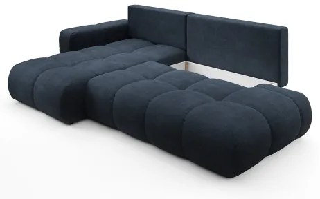 ALMADA kinyitható L-alakú kárpitozott sarokkanapé tárolóval, balos, kék