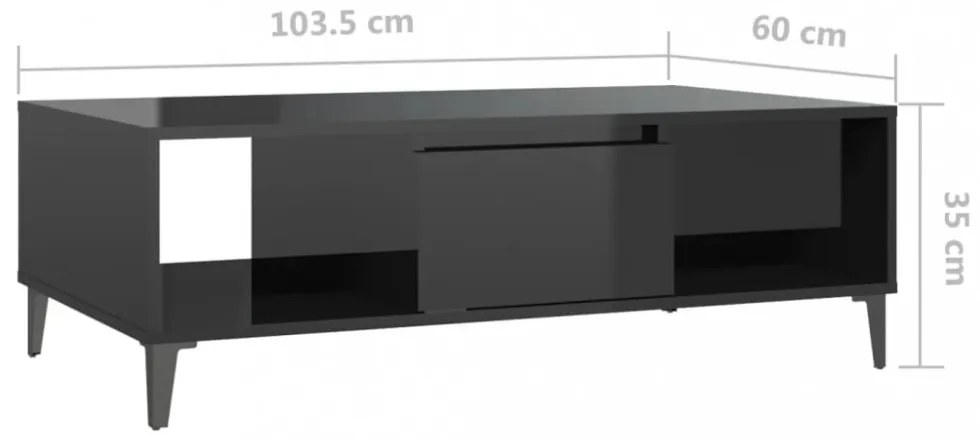 magasfényű fekete szerelt fa dohányzóasztal 103,5 x 60 x 35 cm