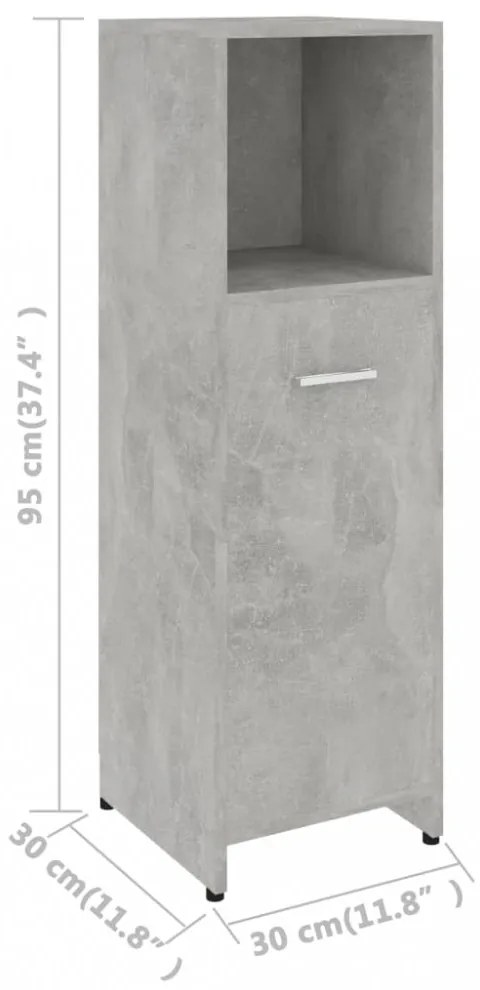 betonszürke szerelt fa fürdőszobaszekrény 30 x 30 x 95 cm