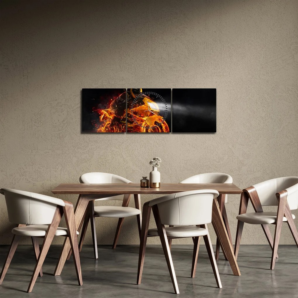 Kép - Motoros lángokkal (órával) (90x30 cm)
