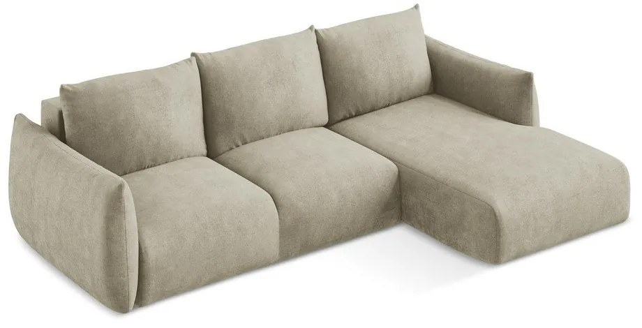 Bézs zsenília kinyitható sarokkanapé (jobb oldali-heverő résszel) Leila – Makamii
