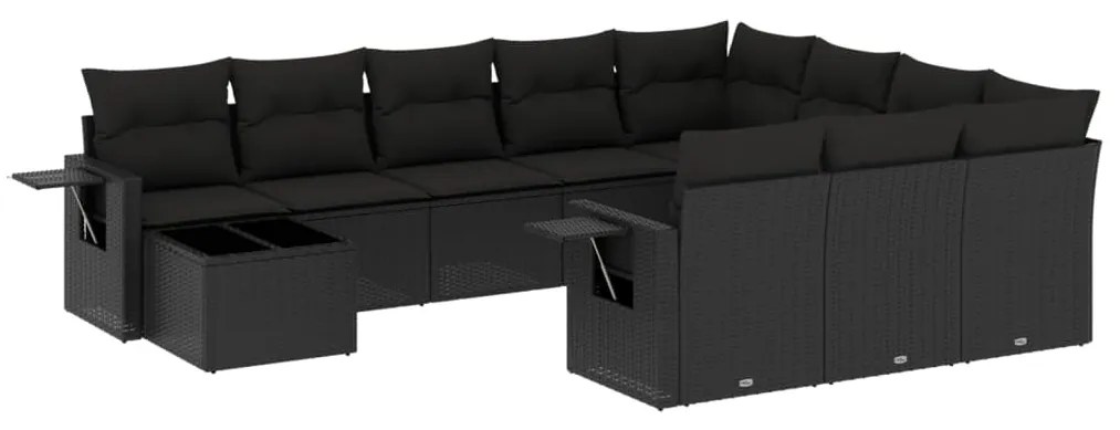 vidaXL 11 részes fekete polyrattan kerti ülőgarnitúra párnákkal