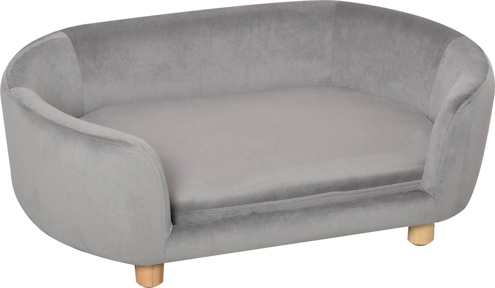 PawHut Kiskedvenc Kanapé Kutyabútor Holland Velúr Habos Bükk Lábbal Macskáknak és Kutyáknak 86 x 55 x 33 cm Világosszürke | Aosom