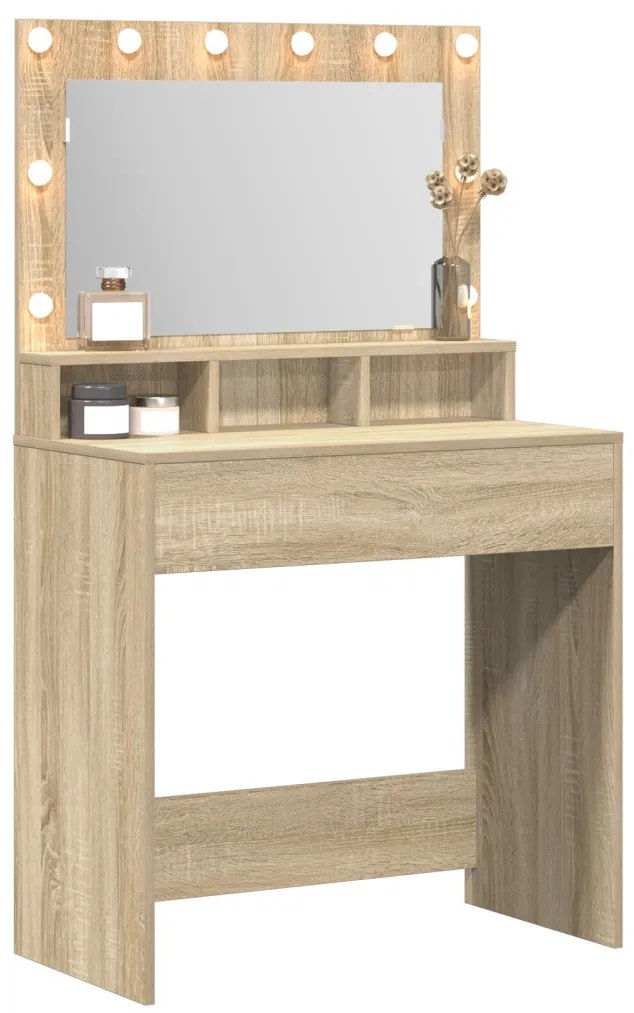 LED-es sminktükör Sonoma tölgyből 79x41x135 cm