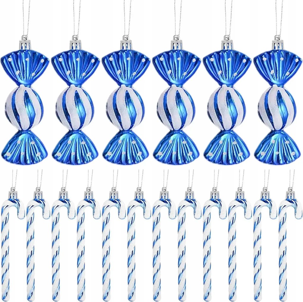 Bombák Cukorka karácsonyi pálcák karácsonyfára műanyag kék 18 db-os szett