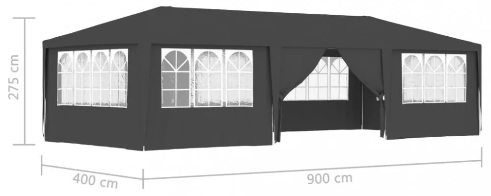 antracitszürke rendezvénysátor oldalfalakkal 4 x 9 m 90 g/m²