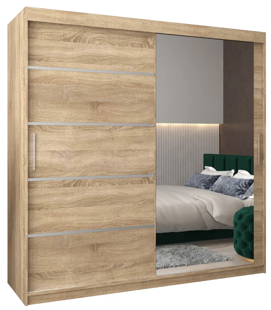 Ruhásszekrény 250 cm tükörrel Verika 2 250 (szonoma tölgy). 1064244