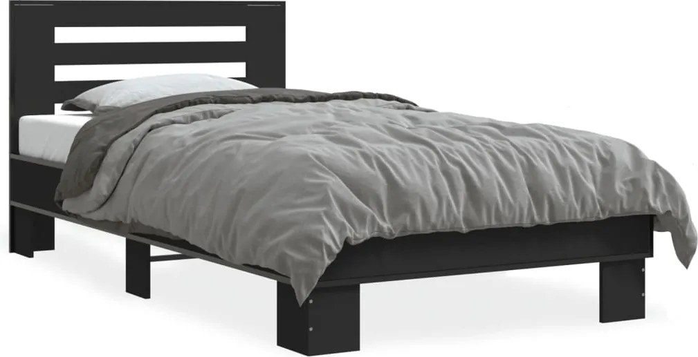 vidaXL fekete szerelt fa és fém ágykeret 75 x 190 cm