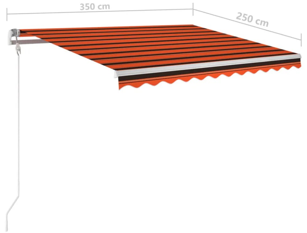 narancssárga-barna kézzel kihúzható LED-es napellenző 3,5x2,5 m