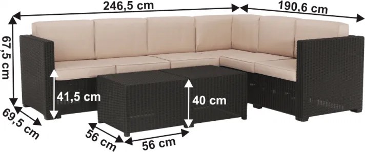 Kerti 3-részes rattanszett, barna|bézs, RODEN