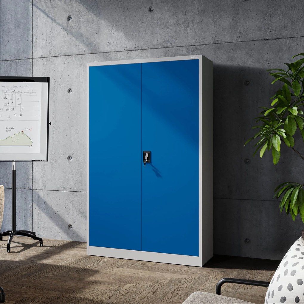 Fém iratszekrény JAN II, 1150 x 1850 x 400 mm, szürke-kék