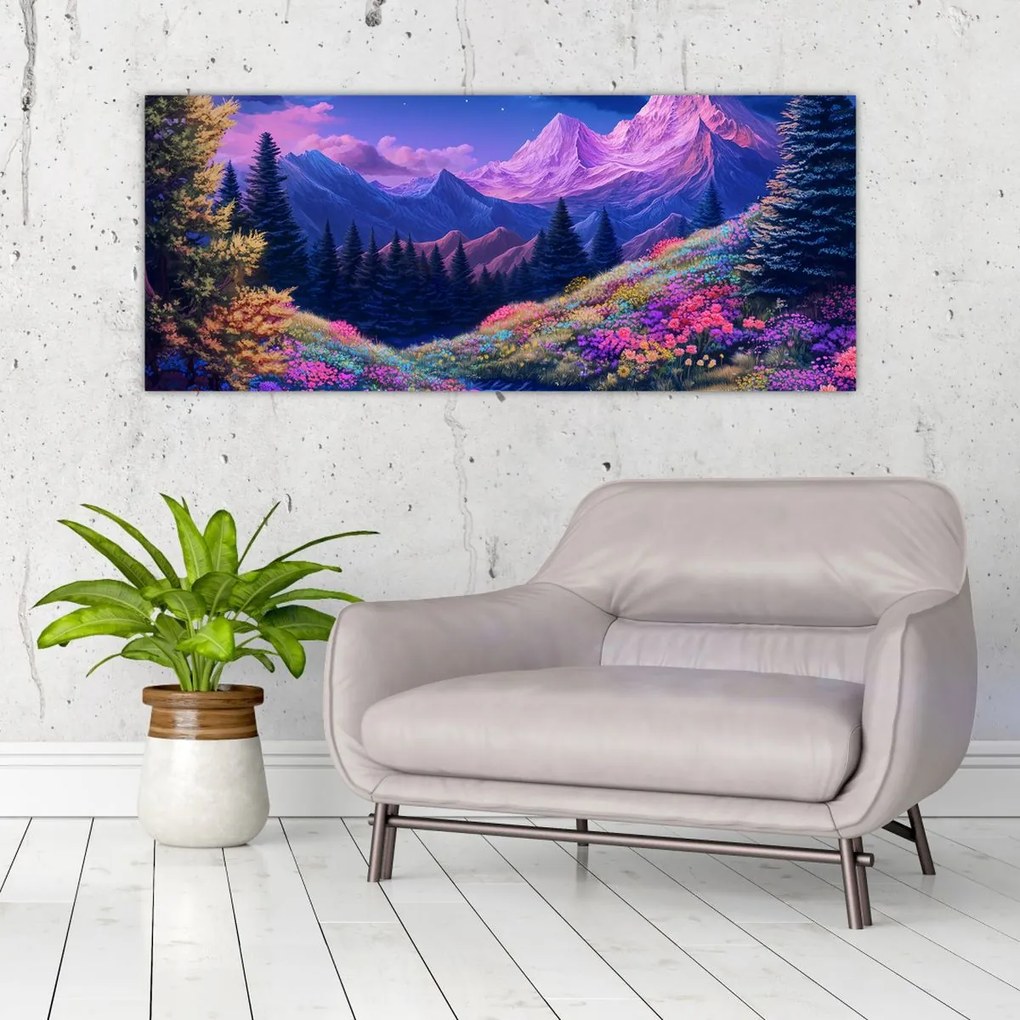 Kép - Lila táj teljes holdfénynél (120x50 cm)