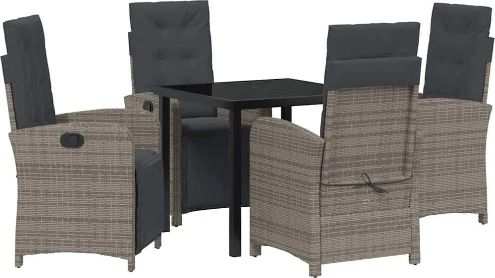 vidaXL Kert étkező szett párnával 5 pcs Szürke polirattan