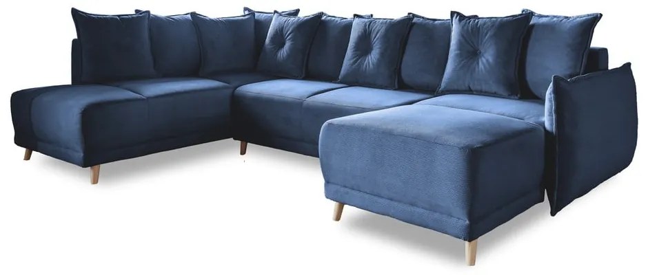 Sötétkék kordbársony kinyitható sarokkanapé (bal oldali-U alakú) Lazy Lukka – Miuform