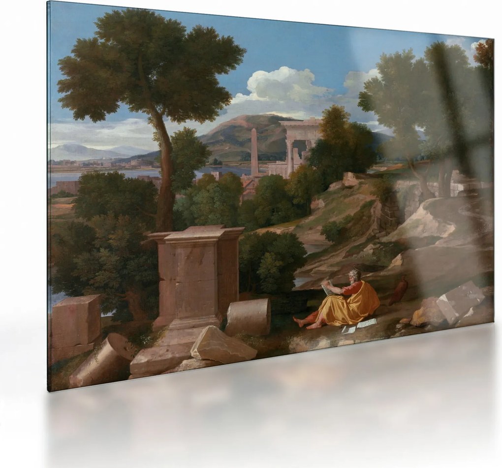 Üveg kép - Nicolas Poussin, Landscape with Saint John on Patmos, reprodukciók (70x50 cm)