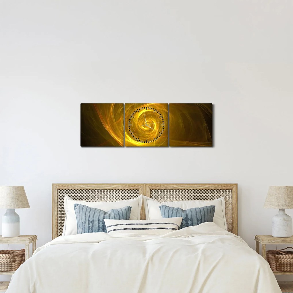 Absztrakt sárga spirál képe (órával) (90x30 cm)