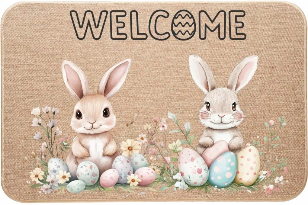 Lábtörlő Matt Ágynemű Húsvéti Üdvözlés Nyuszik húsvéti tojásokkal