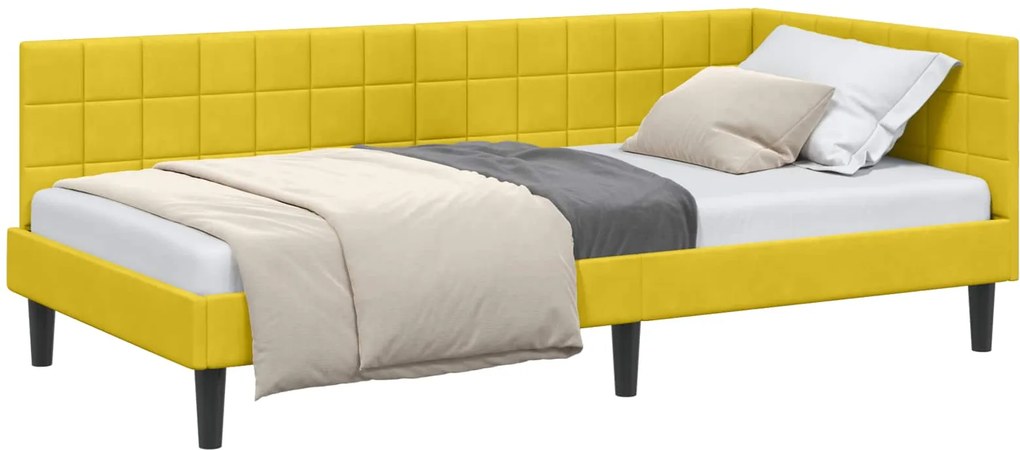 vidaXL Sarokágy keret fejtámlával Sárga 90 cm x 200 cm Bársony