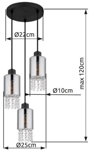 Globo 15799-3H - Csillár zsinóron BACKEY 3xE27/40W/230V átm. 25 cm fekete