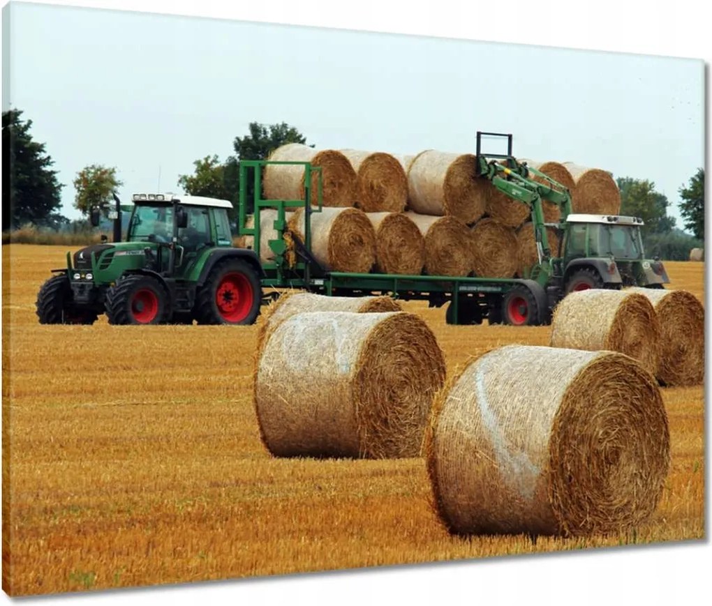 Vászonkép 80x60 Aratás Szalma Bála Traktorok