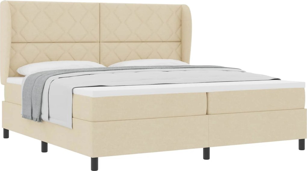 vidaXL Boxrugós ágy matracmal fejtámlával Krém 200 x 200 cm szövet