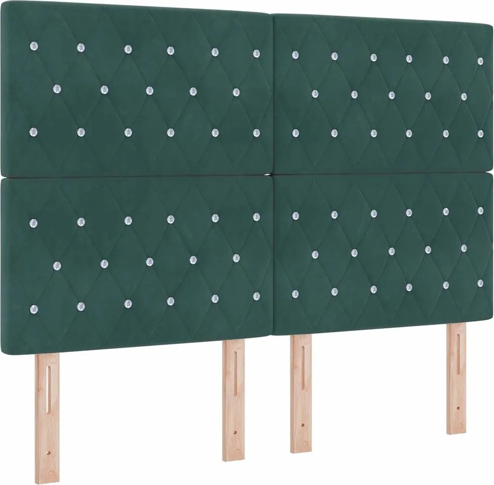 vidaXL LED Box Spring Ágy matracmal Sötétzöld 140 x 190 cm szövet