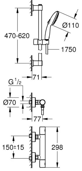 GROHE 34856000 - Termosztátos zuhanycsaptelep PRECISION GET 600 mm króm