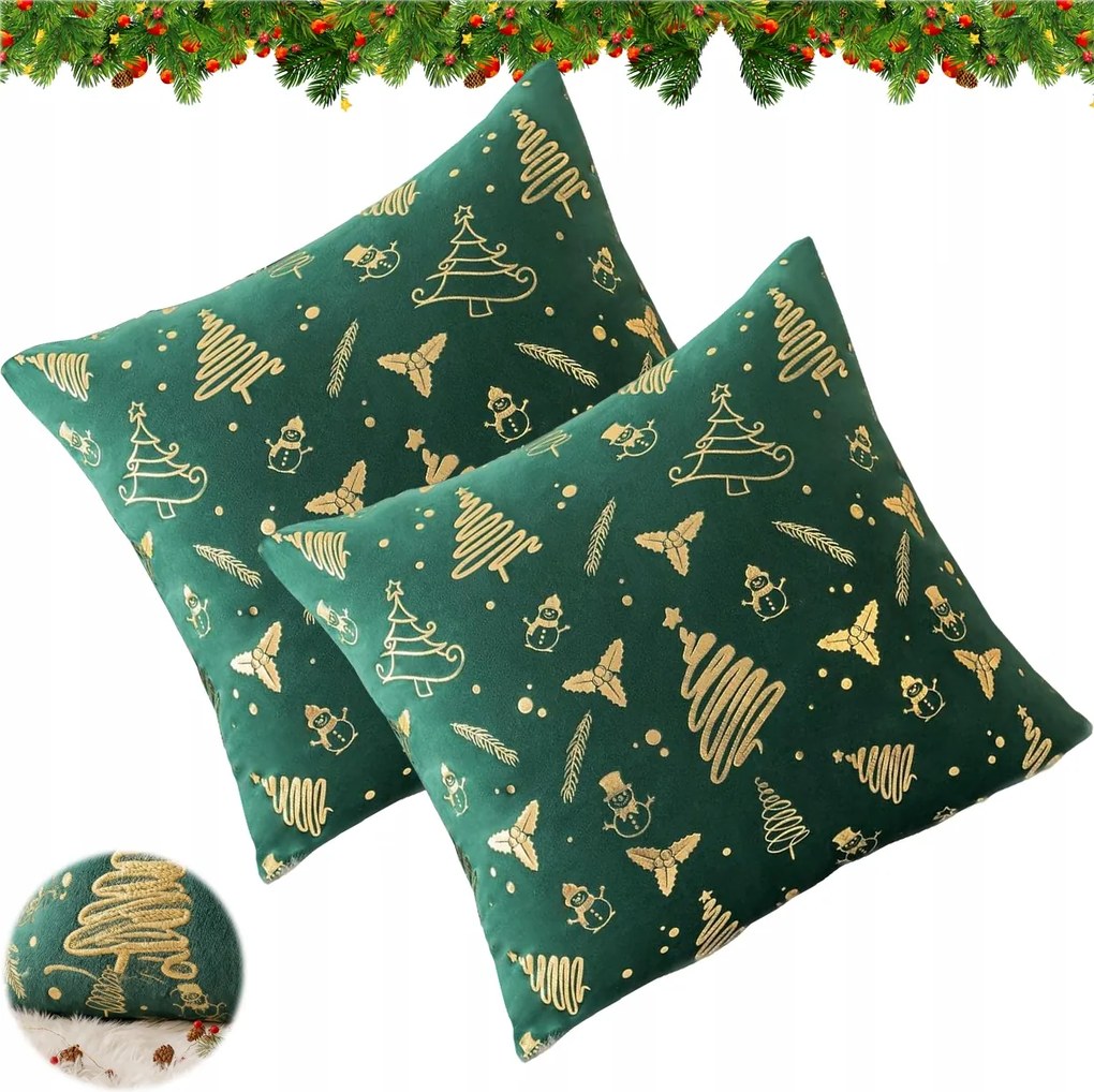 2x Párnahuzat 40 x 40 CM Zöld Dekoratív Karácsonyfa
