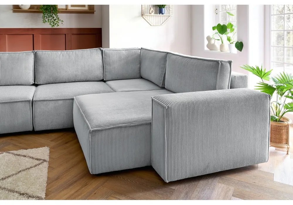 Világosszürke kordbársony sarokkanapé (jobb oldali) Nihad modular – Bobochic Paris
