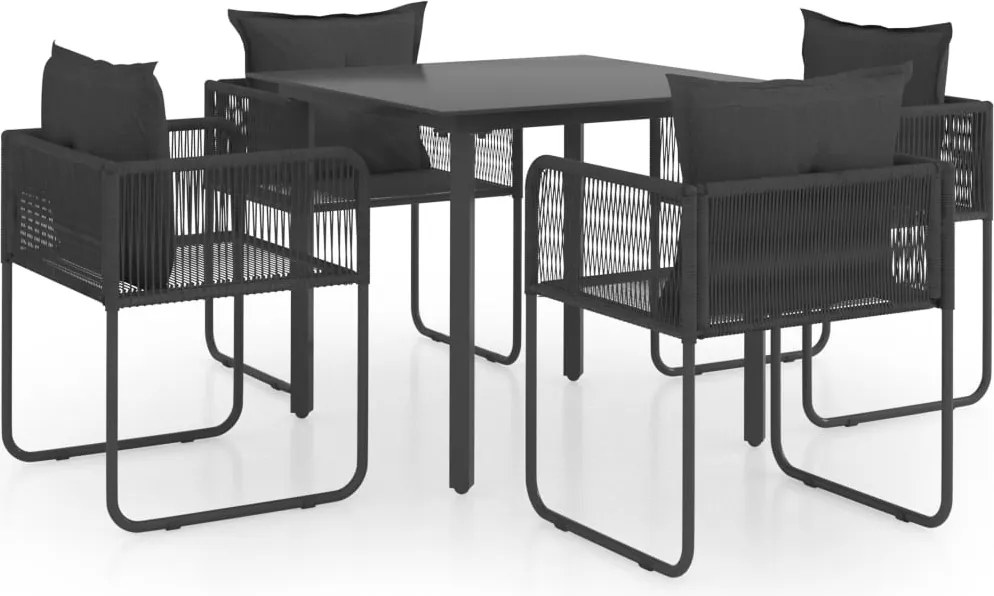 vidaXL 5 részes fekete PVC rattan kerti étkezőgarnitúra