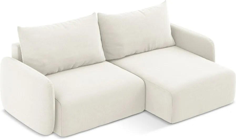 Krémszínű bársony kinyitható-tárolóhelyes sarokkanapé (jobb oldali-heverő résszel) Kalena – Makamii