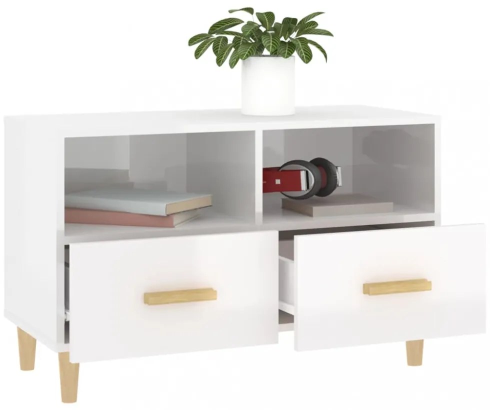 fehér magasfényű szerelt fa TV-szekrény 80x36x50 cm