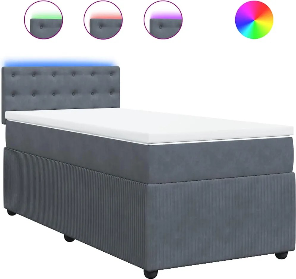vidaXL sötétszürke bársony rugós ágy matraccal 100 x 200 cm