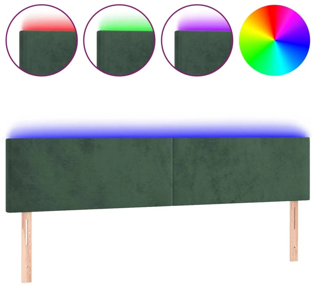 sötétzöld bársony LED-es fejtámla 160x5x78/88 cm