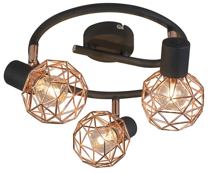 Modern spotlámpa fekete rézzel 3-lámpás - Mesh