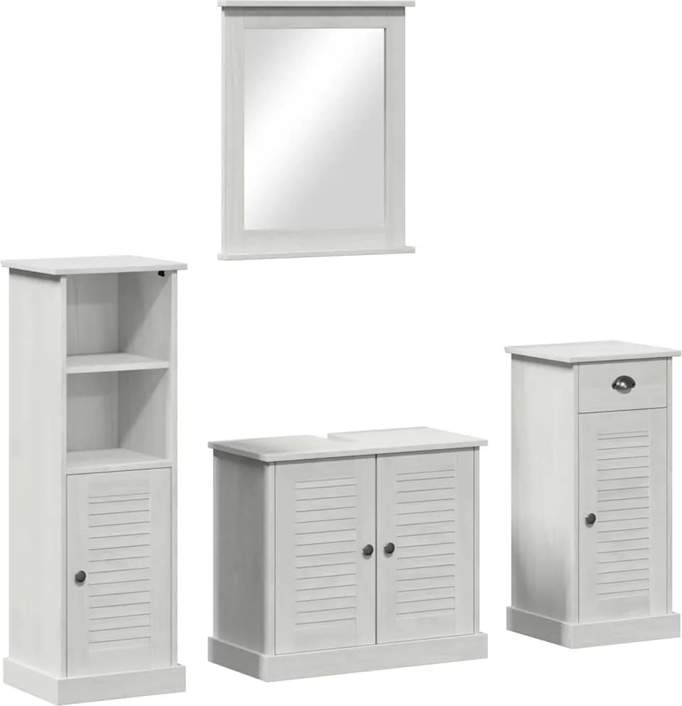 vidaXL Fürdőszoba bútor szett fiókkal 4 pcs Antik fehér Tömör fenyőfa