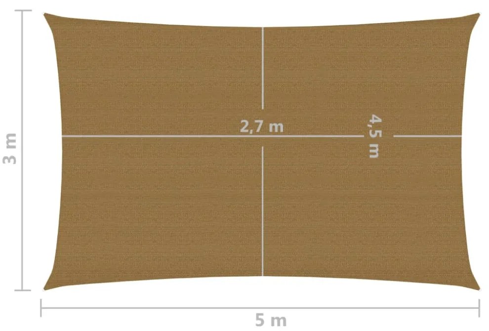 tópszínű HDPE napvitorla 160 g/m² 3 x 5 m